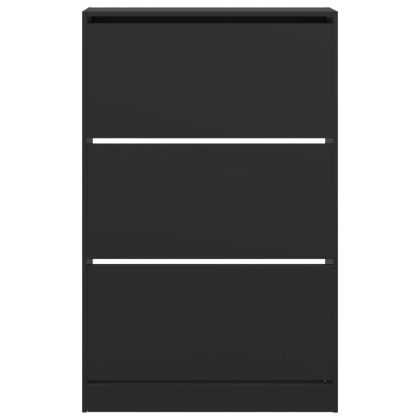 Шкаф за обувки, черен, 80x21x125,5 см, инженерно дърво