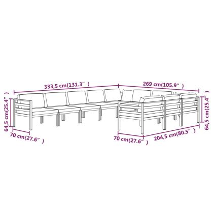 Градински комплект от 10 части с възглавници алуминий антрацит