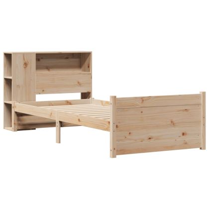 Легло с рафтове за книги, без матрак, 90x190 см, бор масив