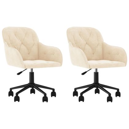 Въртящи трапезни столове, 2 бр, кремави, кадифе