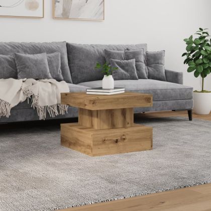 Маса за кафе с LED осветление, дъб артизан, 50x50x40 см