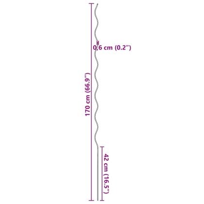 50 бр Спирални колчета за растения, 170 см, поцинкована стомана