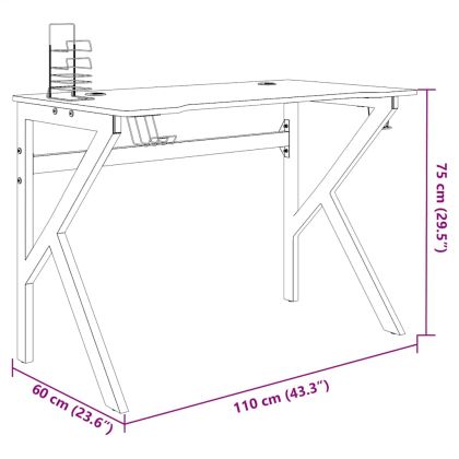 Гейминг бюро с K-образни крака, черно, 110x60x75 см