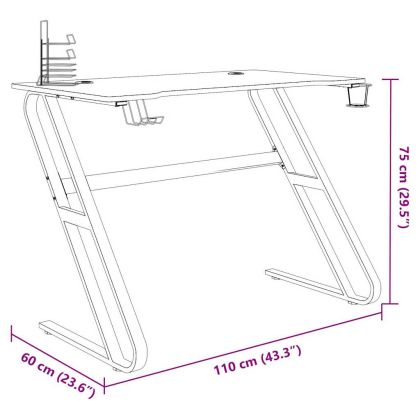 Гейминг бюро със ZZ-образни крака, черно, 110x60x75 см
