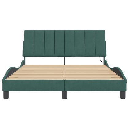 Рамка за легло с LED осветление без матрак Hanko тъмнозелена 140x190 см кадифе