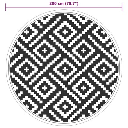 Килим за открито, ARAKIL бяло и черно, Ø200 см, PP