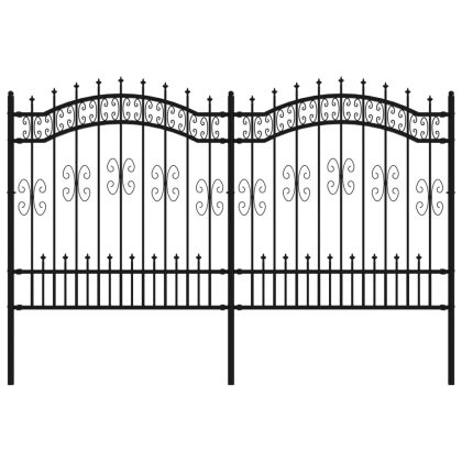 Градинска ограда с връх тип „копие“, черна, 240x125 см, прахово боядисана стомана