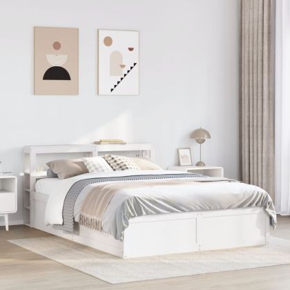 Рамка за легло с табла, бяла, 135x190 см, борово дърво масив