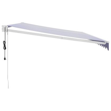 Автоматично прибираща се тента, синьо и бяло, 5x3 м