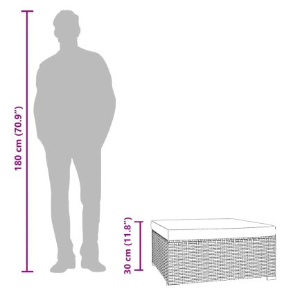 Градинска табуретка с възглавница, кафява, 70x70x30 см, полиратан