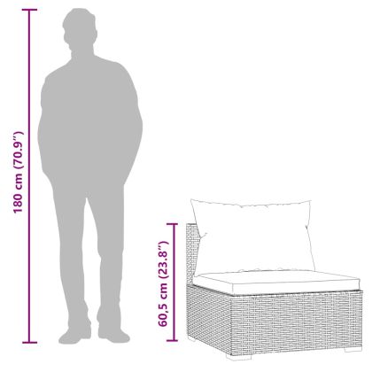 Градински среден диван с възглавници черен полиратан
