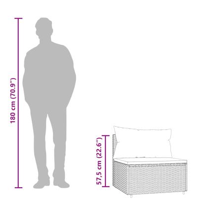 Градински лаундж комплект с възглавници 3 части черен полиратан
