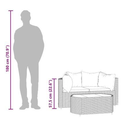 Градински лаундж комплект с възглавници 3 части черен полиратан