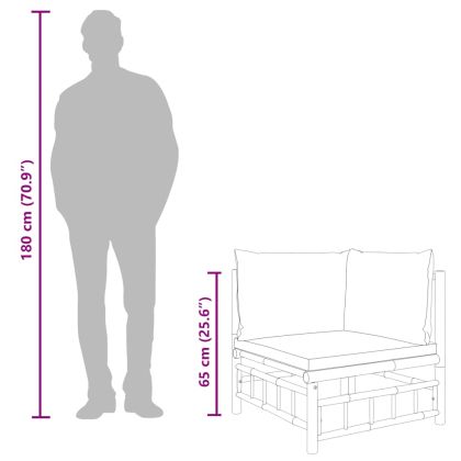 Градински ъглов диван с кремавобели възглавници бамбук