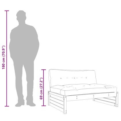 Среден диван, черен, 120x80 см, борово дърво масив