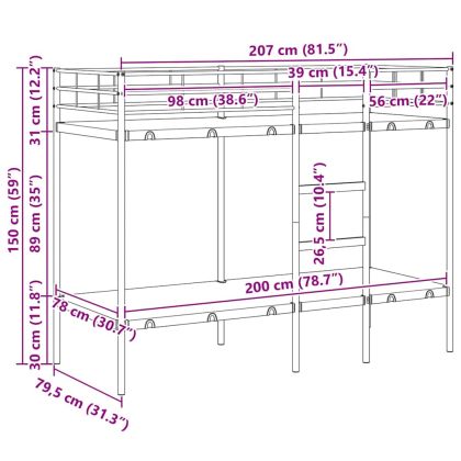 Двуетажно легло без матрак Черно 80x200 cm Стомана
