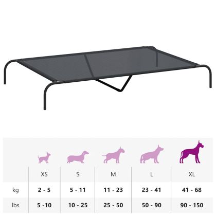 Повдигнато легло кучета черно 150x90x20 cm Текстилен и стомана