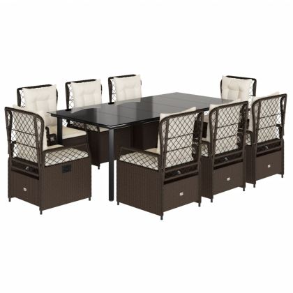 Градински трапезен комплект възглавници 9 части кафяв полиратан