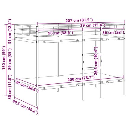 Двуетажно легло без матрак Черно 100x200 cm Стомана