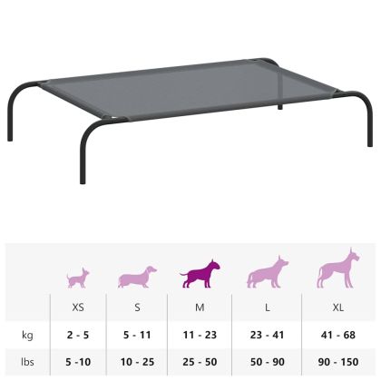 Повдигнато легло за кучета сиво 110x65x20 cm Текстилен стомана