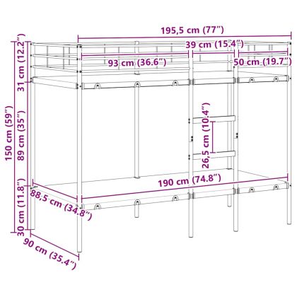 Двуетажно легло без матрак Бяло 90x190 cm Стомана