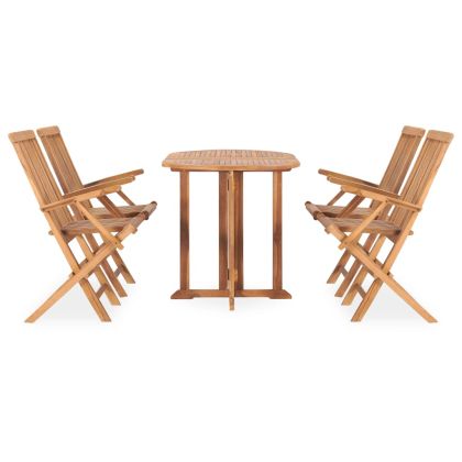 Градински трапезен комплект, сгъваем, 5 части, тик масив