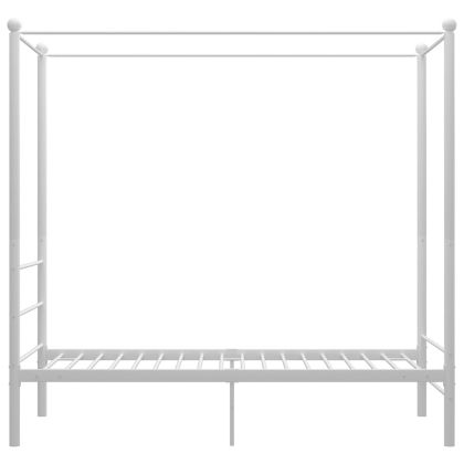 Рамка за легло с балдахин, бяла, метал, 100x200 cм