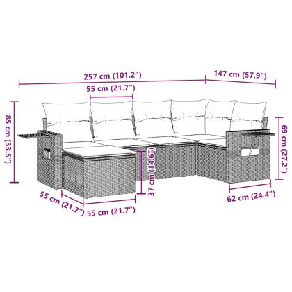 Градински комплект диван с възглавници 7 части черен полиратан