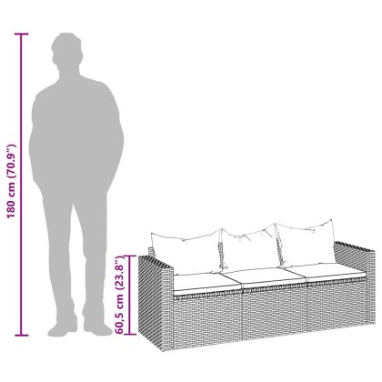 3-местен градински диван с покрив и табуретка черен полиратан