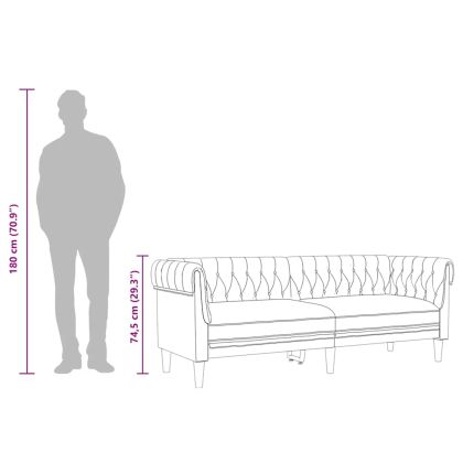Честърфийлд диван 3-местен светлосив плат
