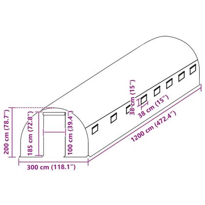 Резервно покривало за парник (36 м²), 300x1200x200 см, зелено