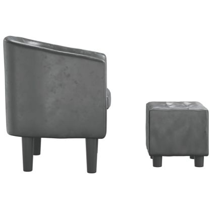 Объл фотьойл с табуретка за крака, сиво, изкуствена кожа