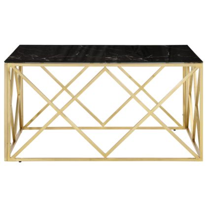 Кафе маса, златиста, неръждаема стомана и закалено стъкло