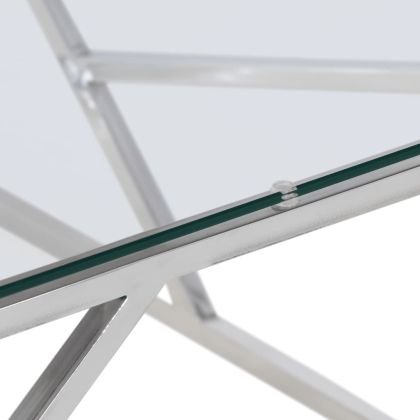 Кафе маса, сребриста, неръждаема стомана и закалено стъкло