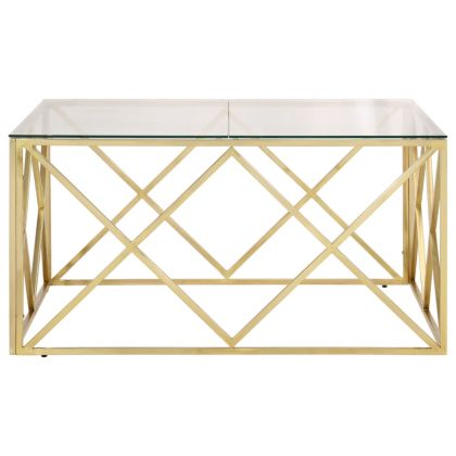 Кафе маса, златиста, неръждаема стомана и закалено стъкло