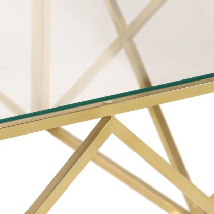 Кафе маса, златиста, неръждаема стомана и закалено стъкло