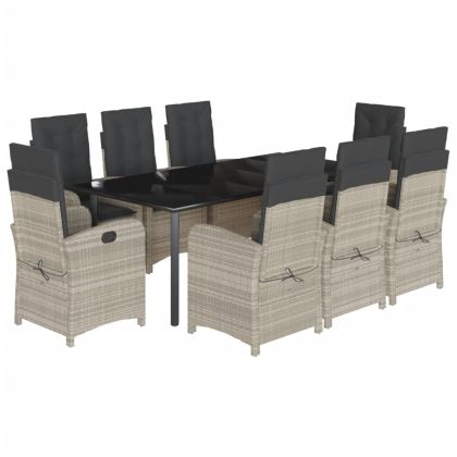 Градински трапезен комплект 9 части с възглавници светлосив