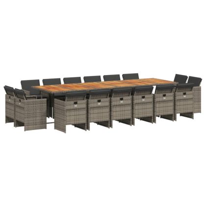 Градински комплект с възглавници 17 части полиратан сив