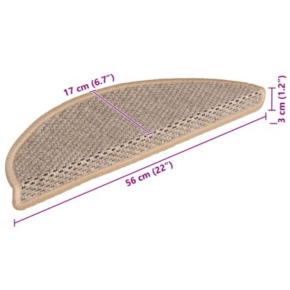 Самозалепващи стелки за стълби сизал 15бр 56x17x3см светлобежов