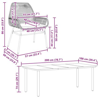 Градински комплект с възглавници 9 части сив полиратан стъкло