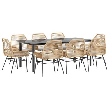 Градински комплект с възглавници 9 части кафяв полиратан стъкло