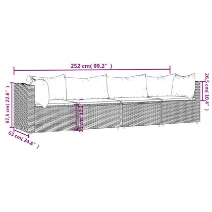 Градински лаундж комплект с възглавници 4 части черен полиратан