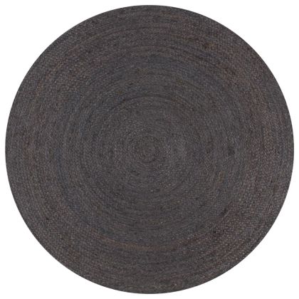 Ръчно тъкан килим от юта, кръгъл, 150 см, тъмносив