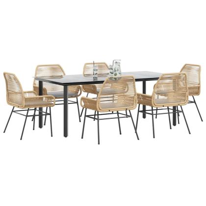 Градински комплект с възглавници 7 части кафяв полиратан стъкло