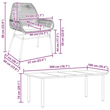 Градински комплект с възглавници 7 части сив полиратан стъкло