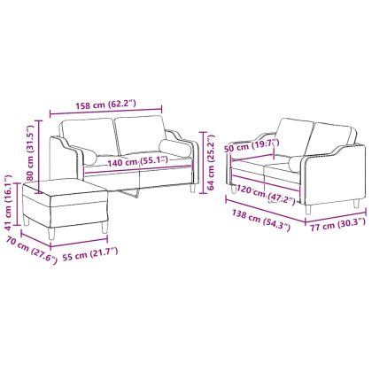 Комплект дивани 3 части с възглавници светлосив текстил