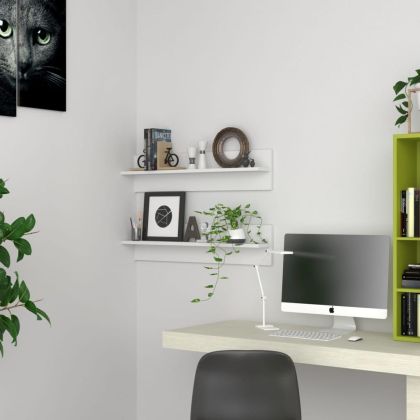 Стенни рафтове, 2 бр, бели, 80x11,5x18 см, инженерно дърво