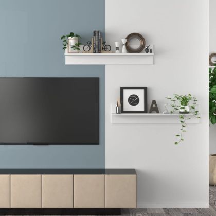 Стенни рафтове, 2 бр, бели, 80x11,5x18 см, инженерно дърво