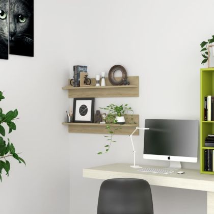 Стенни рафтове, 2 бр, дъб сонома, 80x11,5x18см, инженерно дърво