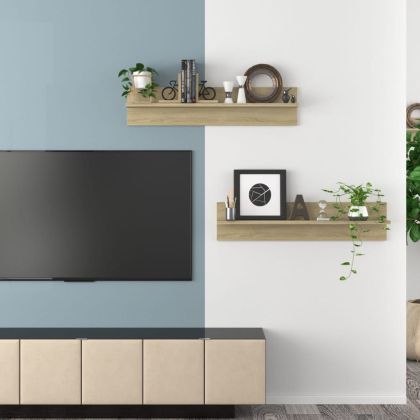 Стенни рафтове, 2 бр, дъб сонома, 80x11,5x18см, инженерно дърво